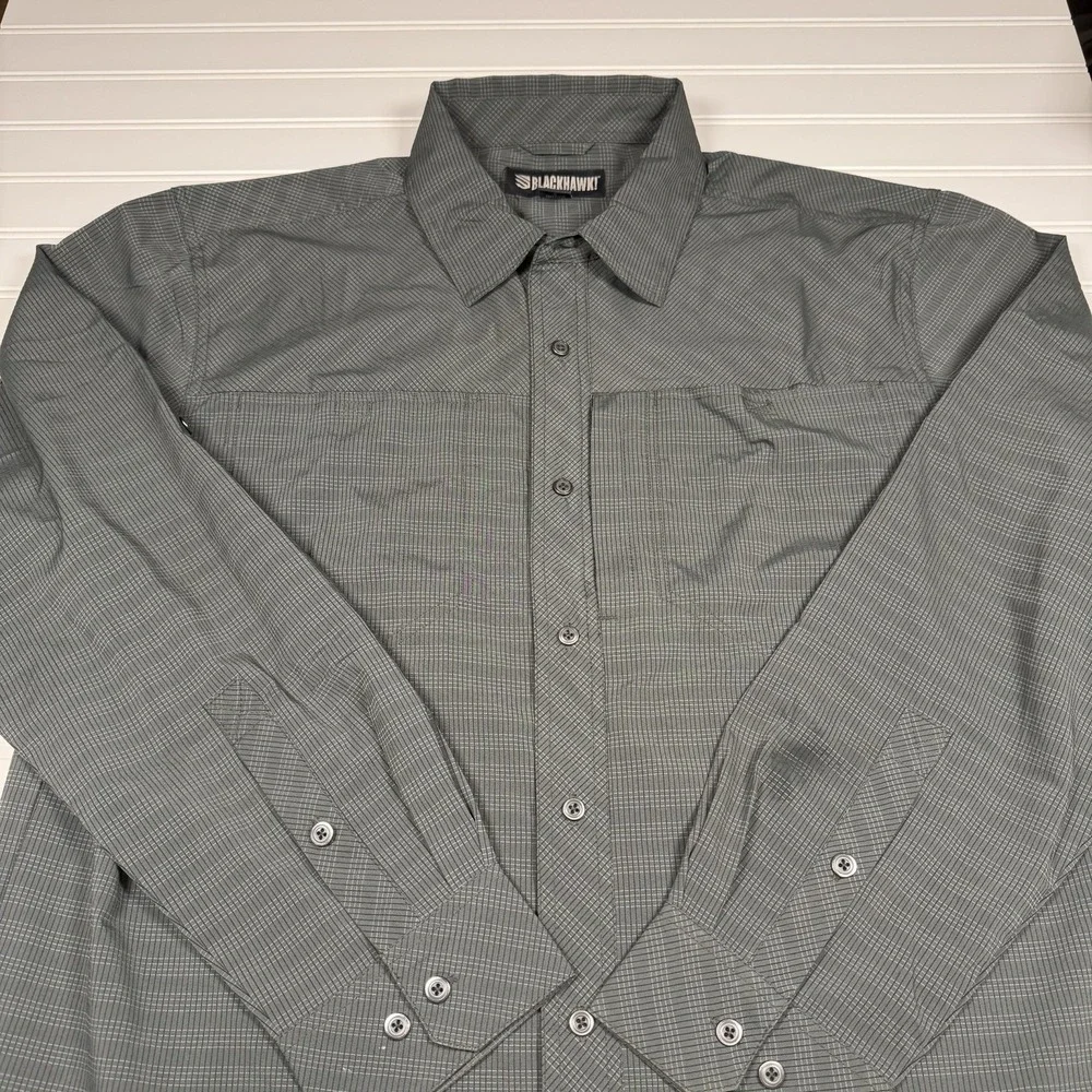 Blackhawk Snap Up Tactical Shirt Men's Large Grey Black Striped GUC - Picture 1 of 8